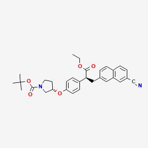 molecular formula C31H34N2O5 B12786617 Ethyl (2S)-(4-(((3S)-1-(tert-butoxycarbonyl)-3-pyrrolidinyl)oxy)phenyl)-3-(7-cyano-2-naphthyl)propanoate CAS No. 150610-65-4