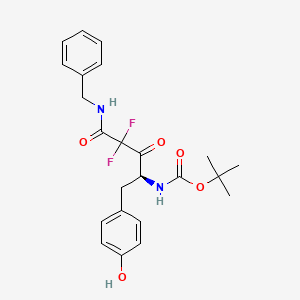 molecular formula C23H26F2N2O5 B12786634 Carbamic acid, (3,3-difluoro-1-((4-hydroxyphenyl)methyl)-2,4-dioxo-4-((phenylmethyl)amino)butyl)-, 1,1-dimethylethyl ester CAS No. 148797-20-0