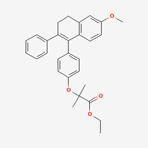 molecular formula C29H30O4 B12786686 Propionic acid, 3-(p-(6-methoxy-2-phenyl-3,4-dihydro-1-naphthyl)phenoxy)-, ethyl ester CAS No. 102504-58-5