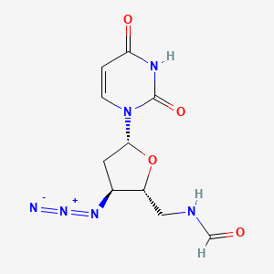 molecular formula C10H12N6O4 B12786704 Uridine, 3'-azido-2',3',5'-trideoxy-5'-(formylamino)- CAS No. 132101-31-6