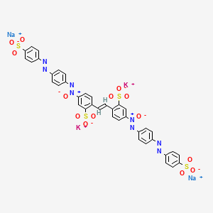 molecular formula C38H24K2N8Na2O14S4 B12786783 Benzenesulfonic acid, 2,2'-(1,2-ethenediyl)bis(5-((4-((4-sulfophenyl)azo)phenyl)-NNO-azoxy)-, potassium sodium salt CAS No. 120206-83-9