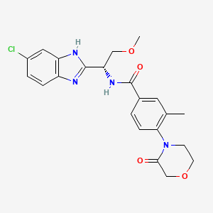 molecular formula C22H23ClN4O4 B12786806 N-[(1R)-1-(6-chloro-1H-benzimidazol-2-yl)-2-methoxyethyl]-3-methyl-4-(3-oxomorpholin-4-yl)benzamide CAS No. 864295-20-5