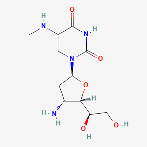 molecular formula C11H18N4O5 B12786809 2,4(1H,3H)-Pyrimidinedione, 1-(3-amino-2,3-dideoxy-alpha-D-arabino-hexofuranosyl)-5-(methylamino)- CAS No. 133488-29-6