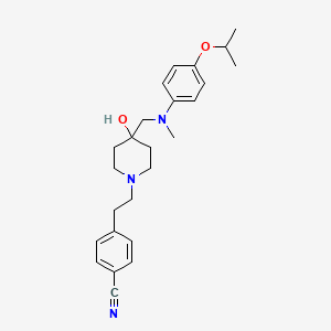molecular formula C25H33N3O2 B12786963 4-[2-[4-hydroxy-4-[(N-methyl-4-propan-2-yloxyanilino)methyl]piperidin-1-yl]ethyl]benzonitrile CAS No. 302519-00-2