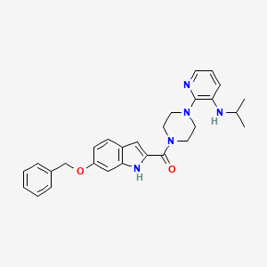 molecular formula C28H31N5O2 B12786968 Piperazine, 1-(3-((1-methylethyl)amino)-2-pyridinyl)-4-((6-(phenylmethoxy)-1H-indol-2-yl)carbonyl)- CAS No. 147920-10-3