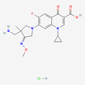 molecular formula C20H24ClFN4O4 B12787114 3-Quinolinecarboxylic acid, 7-((4Z)-3-(aminomethyl)-4-(methoxyimino)-3-methyl-1-pyrrolidinyl)-1-cyclopropyl-6-fluoro-1,4-dihydro-4-oxo-, monohydrochloride, (-)- CAS No. 309762-58-1