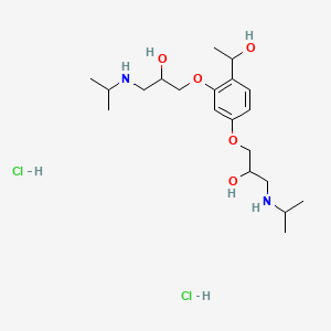 molecular formula C20H38Cl2N2O5 B12787172 1-(alpha-Hydroxyethyl)-2,4-bis(2-hydroxy-3-isopropylaminopropoxy)benzene dihydrochloride CAS No. 87049-33-0