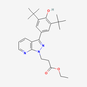 molecular formula C25H33N3O3 B12787221 Ethyl 3-(3,5-di-tert-butyl-4-hydroxyphenyl)-1H-pyrazolo(3,4-b)pyridine-1-propionate CAS No. 114335-22-7