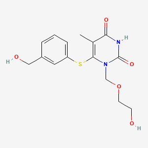 molecular formula C15H18N2O5S B12787276 1-((2-Hydroxyethoxy)methyl)-6-((3-(hydroxymethyl)phenyl)thio)thymine CAS No. 137897-67-7