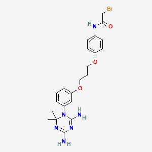 molecular formula C22H27BrN6O3 B12787286 Acetamide, 2-bromo-N-(4-(3-(3-(4,6-diamino-2,2-dimethyl-1,3,5-triazin-1(2H)-yl)phenoxy)propoxy)phenyl)- CAS No. 19161-89-8