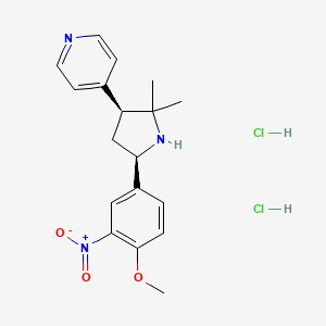 molecular formula C18H23Cl2N3O3 B12787298 Pyridine, 4-(2,2-dimethyl-5-(4-methoxy-3-nitrophenyl)-3-pyrrolidinyl)-, dihydrochloride, cis-(+-)- CAS No. 61196-68-7
