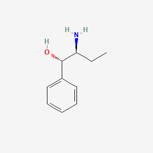 molecular formula C10H15NO B12787304 Benzenemethanol, alpha-(1-aminopropyl)-, (R*,R*)- CAS No. 361382-05-0