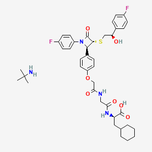 molecular formula C40H50F2N4O7S B12787351 (2R)-3-cyclohexyl-2-[[2-[[2-[4-[(2R,3R)-1-(4-fluorophenyl)-3-[(2R)-2-(4-fluorophenyl)-2-hydroxyethyl]sulfanyl-4-oxoazetidin-2-yl]phenoxy]acetyl]amino]acetyl]amino]propanoic acid;2-methylpropan-2-amine CAS No. 1369489-35-9