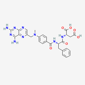 molecular formula C28H29N9O6 B12787380 Aspartic acid, N-(N-(p-(((2,4-diamino-6-pteridinyl)methyl)methylamino)benzoyl)-3-phenyl-L-alanyl)-, L- CAS No. 82144-24-9