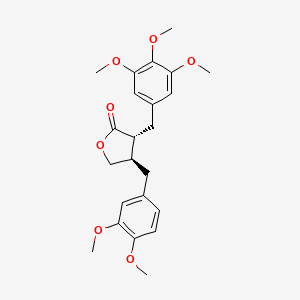 molecular formula C23H28O7 B12787382 2(3H)-Furanone, dihydro-3-(3,4,5-trimethoxybenzyl)-4-veratryl-, trans- CAS No. 10516-73-1