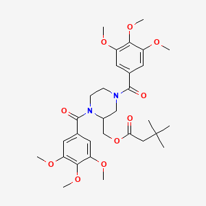 molecular formula C31H42N2O10 B12787395 (1,4-Bis(3,4,5-trimethoxybenzoyl)-2-piperazinyl)methyl 3,3-dimethylbutanoate CAS No. 129229-99-8