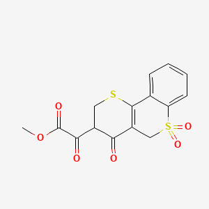molecular formula C15H12O6S2 B12787396 Methyl (6,6-dioxido-4-oxo-3,4-dihydro-2H,5H-thiopyrano(3,2-c)thiochromen-3-yl)(oxo)acetate CAS No. 74122-58-0