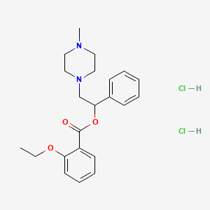 molecular formula C22H30Cl2N2O3 B12787554 Benzoic acid, o-ethoxy-, alpha-(4-methyl-1-piperazinylmethyl)benzyl ester, dihydrochloride CAS No. 114000-42-9