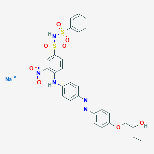 molecular formula C29H29N5O8S2.Na<br>C29H29N5NaO8S2 B12787567 Sodium 4-((4-((4-(2-hydroxybutoxy)-m-tolyl)azo)phenyl)amino)-3-nitro-N-(phenylsulphonyl)benzenesulphonamidate CAS No. 83221-37-8
