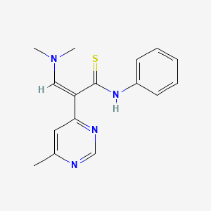 molecular formula C16H18N4S B12787575 alpha-((Dimethylamino)methylene)-6-methyl-N-phenyl-4-pyrimidineethanethioamide CAS No. 97189-36-1