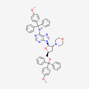 molecular formula C54H52N6O5 B12787580 Adenosine, 2',3'-dideoxy-N-((4-methoxyphenyl)diphenylmethyl)-5'-O-((4-methoxyphenyl)diphenylmethyl)-2'-(4-morpholinyl)- CAS No. 134934-48-8