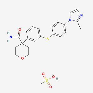 molecular formula C23H27N3O5S2 B12787650 methanesulfonic acid;4-[3-[4-(2-methylimidazol-1-yl)phenyl]sulfanylphenyl]oxane-4-carboxamide CAS No. 249296-43-3