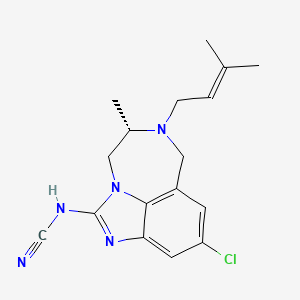 molecular formula C17H20ClN5 B12789046 Cyanamide, (9-chloro-4,5,6,7-tetrahydro-5-methyl-6-(3-methyl-2-butenyl)imidazo(4,5,1-jk)(1,4)benzodiazepin-2-yl)-, (S)- CAS No. 136722-78-6