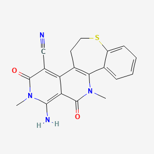 molecular formula C19H16N4O2S B12789092 1-Amino-2,12-dimethyl-3,13-dioxo-2,3,5,6,12,13-hexahydro(1)benzothiepino(5,4-c)(2,7)naphthyridine-4-carbonitrile CAS No. 72670-25-8