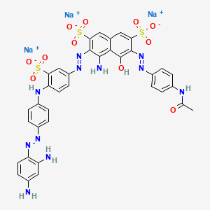 molecular formula C36H28N11Na3O11S3 B12789161 2,7-Naphthalenedisulfonic acid, 3-((4-(acetylamino)phenyl)azo)-5-amino-6-((4-((4-((2,4-diaminophenyl)azo)phenyl)amino)-3-sulfophenyl)azo)-4-hydroxy-, trisodium salt CAS No. 72894-19-0