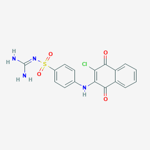 molecular formula C17H13ClN4O4S B12789406 Benzenesulfonamide, N-(aminoiminomethyl)-4-((3-chloro-1,4-dihydro-1,4-dioxo-2-naphthalenyl)amino)- CAS No. 120983-26-8