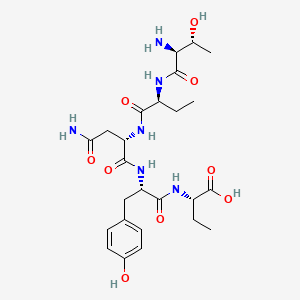 molecular formula C25H38N6O9 B12789491 Butanoic acid, L-threonyl-L-2-aminobutanoyl-L-asparaginyl-L-tyrosyl-L-2-amino- CAS No. 123951-90-6