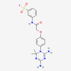 molecular formula C19H21FN6O4S B12789576 Benzenesulfonyl fluoride, 3-(((4-(4,6-diamino-2,2-dimethyl-1,3,5-triazin-1(2H)-yl)phenoxy)acetyl)amino)- CAS No. 17794-23-9