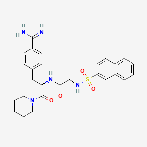 molecular formula C27H31N5O4S B12789594 Acetamide, N-(p-amidino-alpha-(piperidinocarbonyl)phenethyl)-2-(2-naphthylsulfonamido)-, (S)- CAS No. 86845-59-2