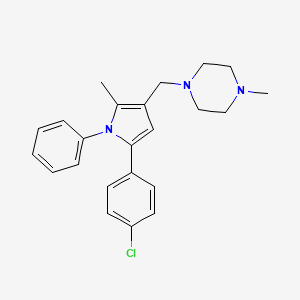 molecular formula C23H26ClN3 B12789694 Piperazine, 1-((5-(4-chlorophenyl)-2-methyl-1-phenyl-1H-pyrrol-3-yl)methyl)-4-methyl- CAS No. 146204-44-6