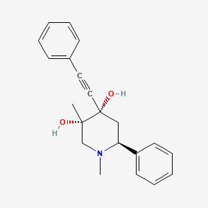 molecular formula C21H23NO2 B12789733 trans-1,3-Dimethyl-4-(phenylethynyl)-6-phenyl-3,4-piperidinediol CAS No. 120729-75-1