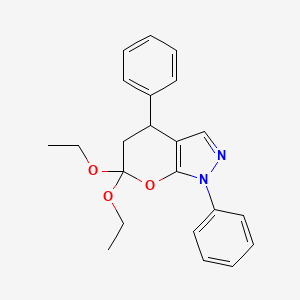 molecular formula C22H24N2O3 B12789779 6,6-Diethoxy-1,4-diphenyl-4,5-dihydropyrano[2,3-c]pyrazole CAS No. 85523-01-9