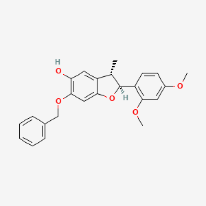 molecular formula C24H24O5 B12789846 5-Benzofuranol, 2-(2,4-dimethoxyphenyl)-2,3-dihydro-3-methyl-6-(phenylmethoxy)-, (2S,3S)- CAS No. 184900-71-8