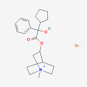 molecular formula C21H30BrNO3 B12789932 1-Methyl-3-(2-cyclopentyl-2-hydroxy-2-phenylethanoyloxy)quinuclidinium bromide CAS No. 29125-57-3
