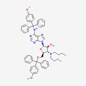 molecular formula C58H62N6O5 B12789944 9H-Purin-6-amine, 9-(3-deoxy-3-(dibutylamino)-5-O-((4-methoxyphenyl)diphenylmethyl)-beta-D-arabinofuranosyl)-N-((4-methoxyphenyl)diphenylmethyl)- CAS No. 134934-67-1