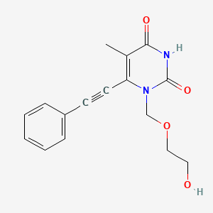 molecular formula C16H16N2O4 B12789947 2,4(1H,3H)-Pyrimidinedione, 1-((2-hydroxyethoxy)methyl)-5-methyl-6-(phenylethynyl)- CAS No. 125056-87-3