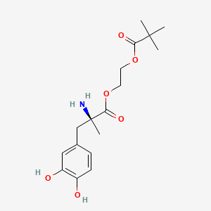 molecular formula C17H25NO6 B12789958 L-Tyrosine, 3-hydroxy-alpha-methyl-, 2-(2,2-dimethyl-1-oxopropoxy)ethyl ester CAS No. 90146-17-1