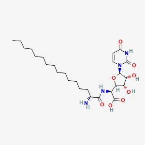 molecular formula C26H44N4O8 B12789973 beta-D-Allofuranuronic acid, 5-((2-amino-1-oxohexadecyl)amino)-1,5-dideoxy-1-(3,4-dihydro-2,4-dioxo-1(2H)-pyrimidinyl)-, (R)- CAS No. 112139-24-9