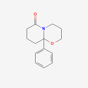 molecular formula C14H17NO2 B12789974 3,4,7,8,9,9a-Hexahydro-9a-phenyl-2H,6H-pyrido(2,1-b)(1,3)oxazin-6-one CAS No. 7088-10-0