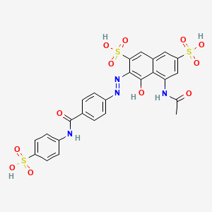 molecular formula C25H20N4O12S3 B12789975 5-(Acetylamino)-4-hydroxy-3-((4-((4-sulfoanilino)carbonyl)phenyl)diazenyl)-2,7-naphthalenedisulfonic acid CAS No. 7248-34-2