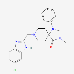 molecular formula C22H24ClN5O B12789991 1,3,8-Triazaspiro(4.5)decan-4-one, 8-((5-chloro-2-benzimidazolyl)methyl)-3-methyl-1-phenyl- CAS No. 102395-54-0