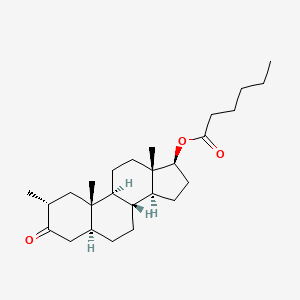 molecular formula C26H42O3 B12790013 5alpha-Androstan-3-one, 17beta-hydroxy-2alpha-methyl-, hexanoate CAS No. 13713-19-4