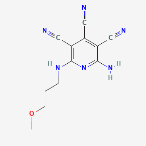 molecular formula C12H12N6O B12790023 3,4,5-Pyridinetricarbonitrile, 2-amino-6-(3-methoxypropylamino)- CAS No. 102206-80-4