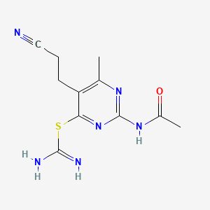 molecular formula C11H14N6OS B12790070 2-(Acetylamino)-5-(2-cyanoethyl)-6-methyl-4-pyrimidinyl imidothiocarbamate CAS No. 1222-30-6