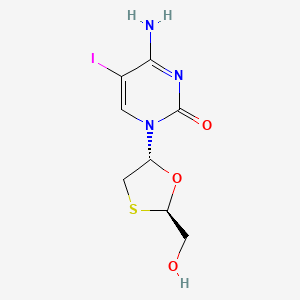 molecular formula C8H10IN3O3S B12790095 2(1H)-Pyrimidinone, 4-amino-1-(2-(hydroxymethyl)-1,3-oxathiolan-5-yl)-5-iodo-, (2R-trans)- CAS No. 145986-32-9