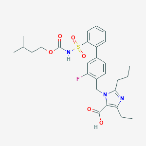 molecular formula C28H34FN3O6S B127901 5-Ethyl-3-[[2-fluoro-4-[2-(3-methylbutoxycarbonylsulfamoyl)phenyl]phenyl]methyl]-2-propylimidazole-4-carboxylic acid CAS No. 157566-60-4